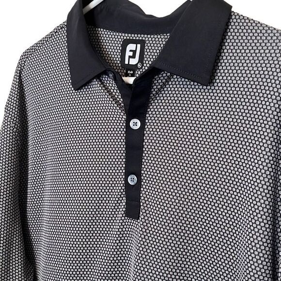 FootJoy FJ men’s polo Size XL black white geometric print contrasting trim golf - Picture 6 of 7